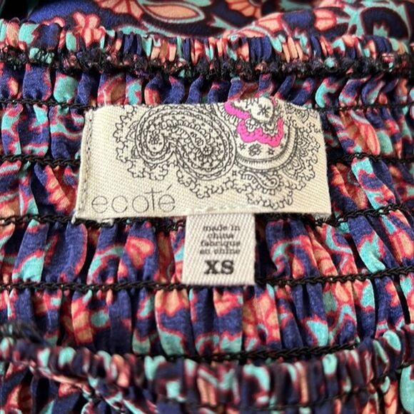 Urban Outfitters Ecote Dress Blue Pink Floral Flower‎ Silk Cottage Boho Peasant - Picture 5 of 6